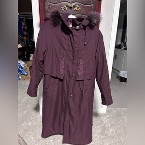 Women's Vintage Purple Hooded Coat with Fur Lined Hood Size Small